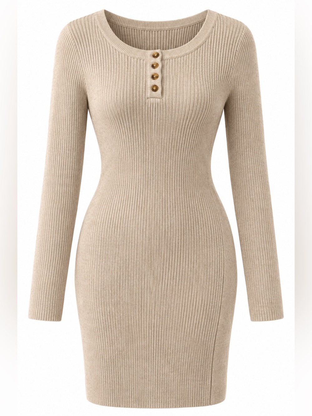 Pink Rose Ribbed Sweater Dress Heather Oatmeal Button Front M NWT